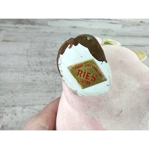 Vintage Ries Japan Flocked Handpainted Pig Piggy Bank Ceramic Pink MISSING PLUG - Picture 7 of 7